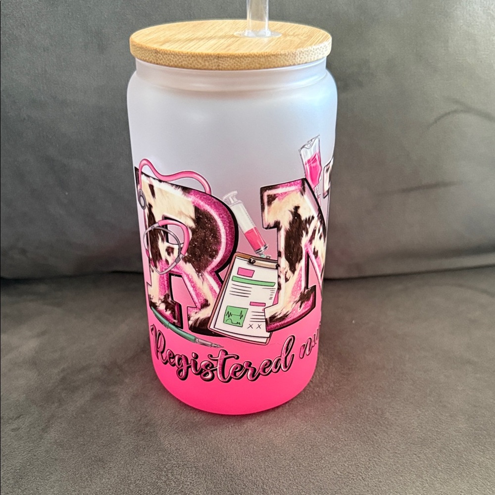 Pink RN Tumbler with Bamboo Lid